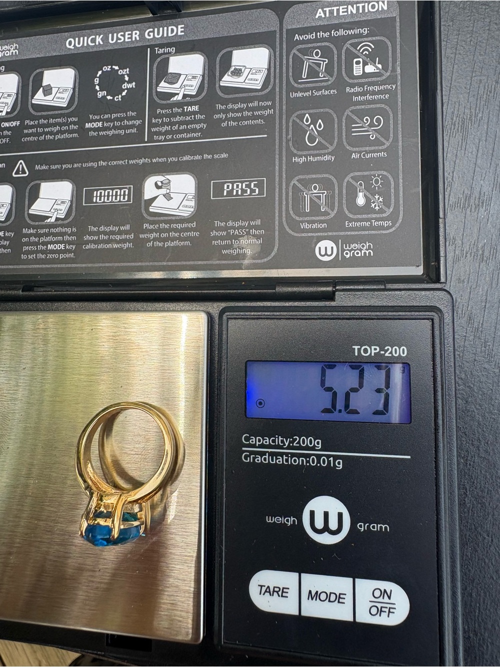 18k Gold Electroplated Ring with Blue Gemstone - Size 4.75 - Picture 11 of 13